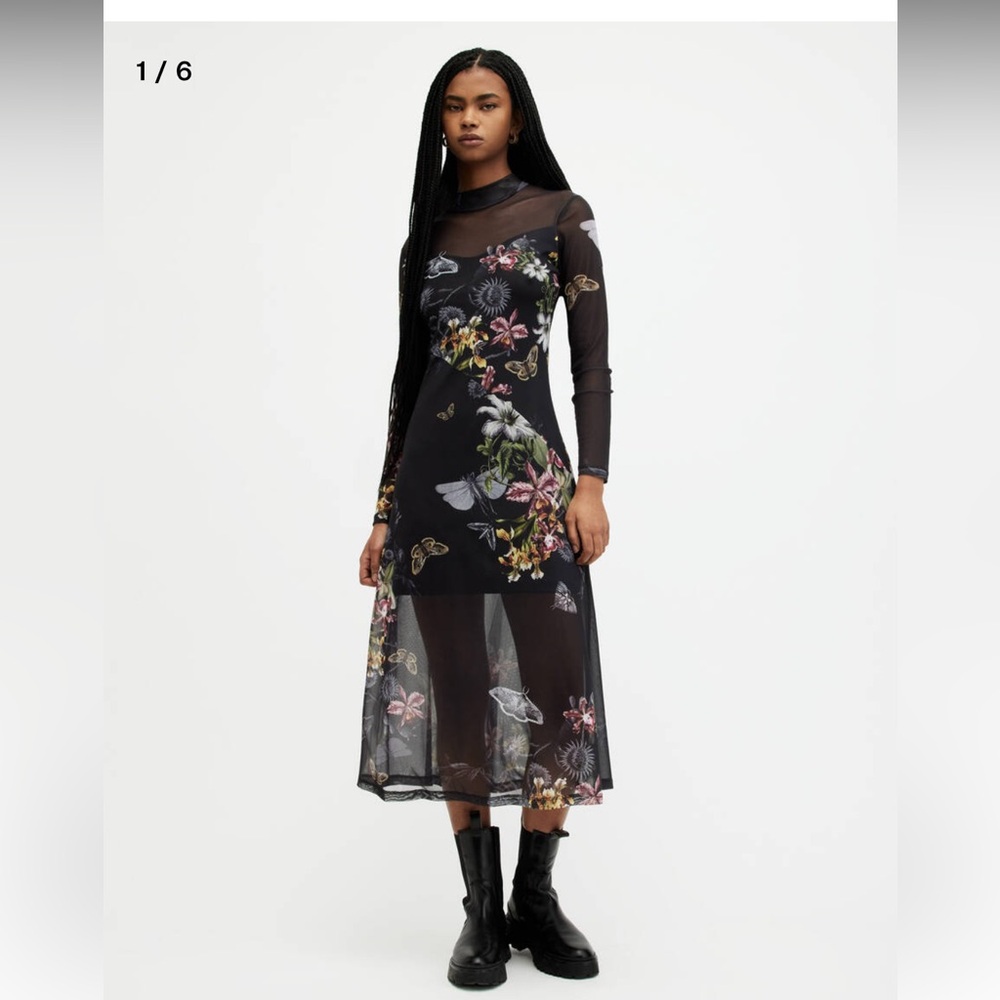 AllSaints Hanna Funnel Neck Printed Midi Dress- brand new with tags!